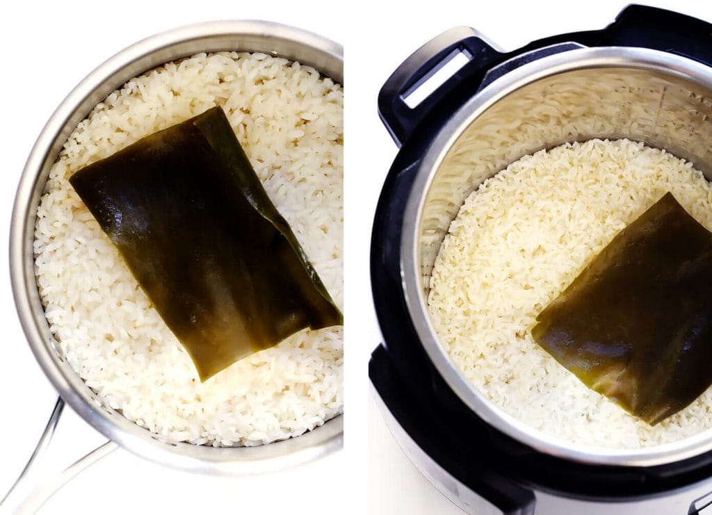 Sushi Pirinci Tarifi - Umami bir tat için sushi pirincini pişirirken Kombu yosunu ekleyin 