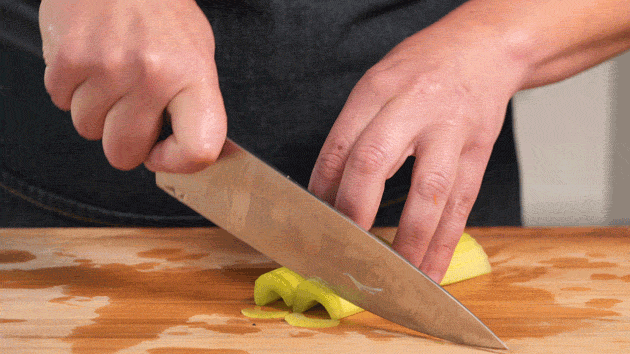 Basic Knife Skills and Cutting Techniques 4 Basic Knife Skills and Cutting Techniques - Cut with the fingers of the hand inside, making the hold that suits you best